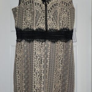 Guess Sleeveless Lace Sheath Dress in Beige and Black NWT